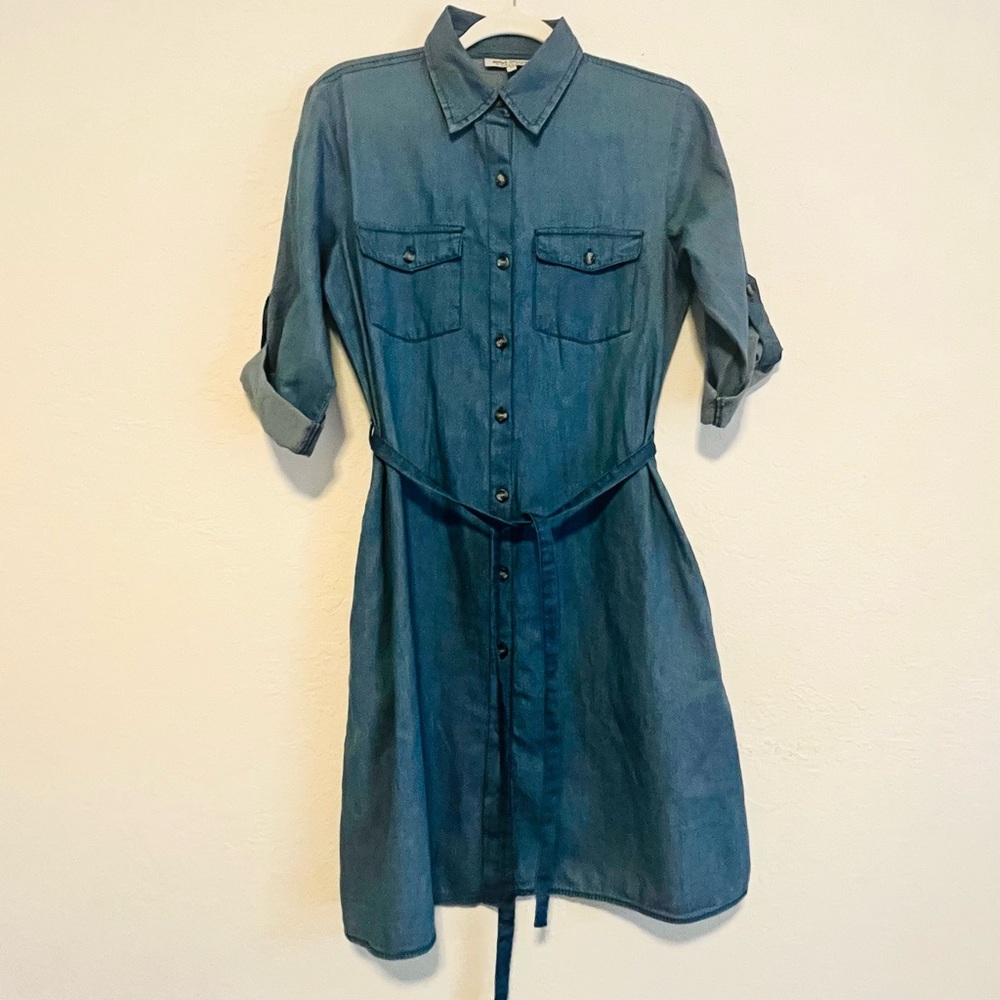 Speed Control New York Women’s Denim Button Down Mini Cotton Dress Blue Medium